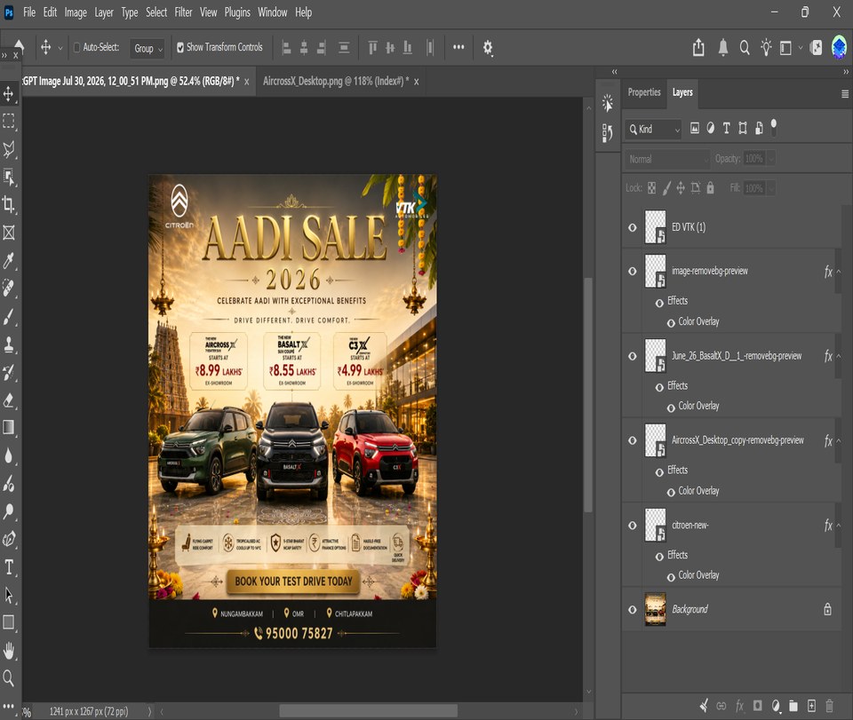 Real Photoshop editing session for a client campaign poster